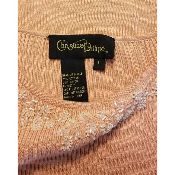 CHRISTINE PHILLIPE peach peekaboo sleeves beaded Sweater size Large - Picture 11 of 11
